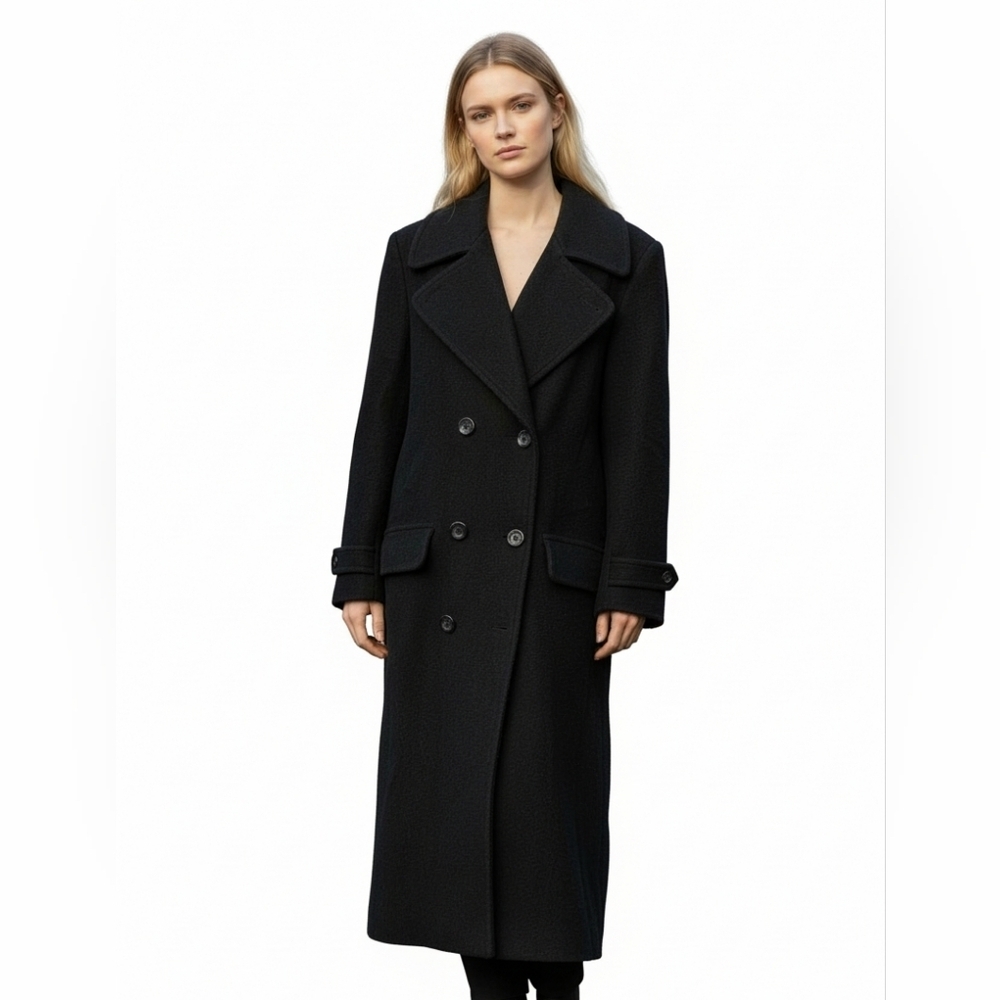 Vintage LEE LIPTON Wool Blend Double-Breasted Longline Coat. Black. Size Small